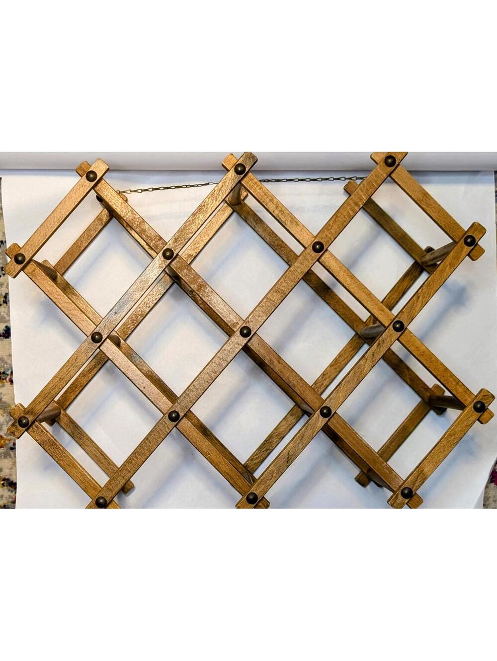 Vtg MCM Accordion-Style Folding Wooden Wine Rack